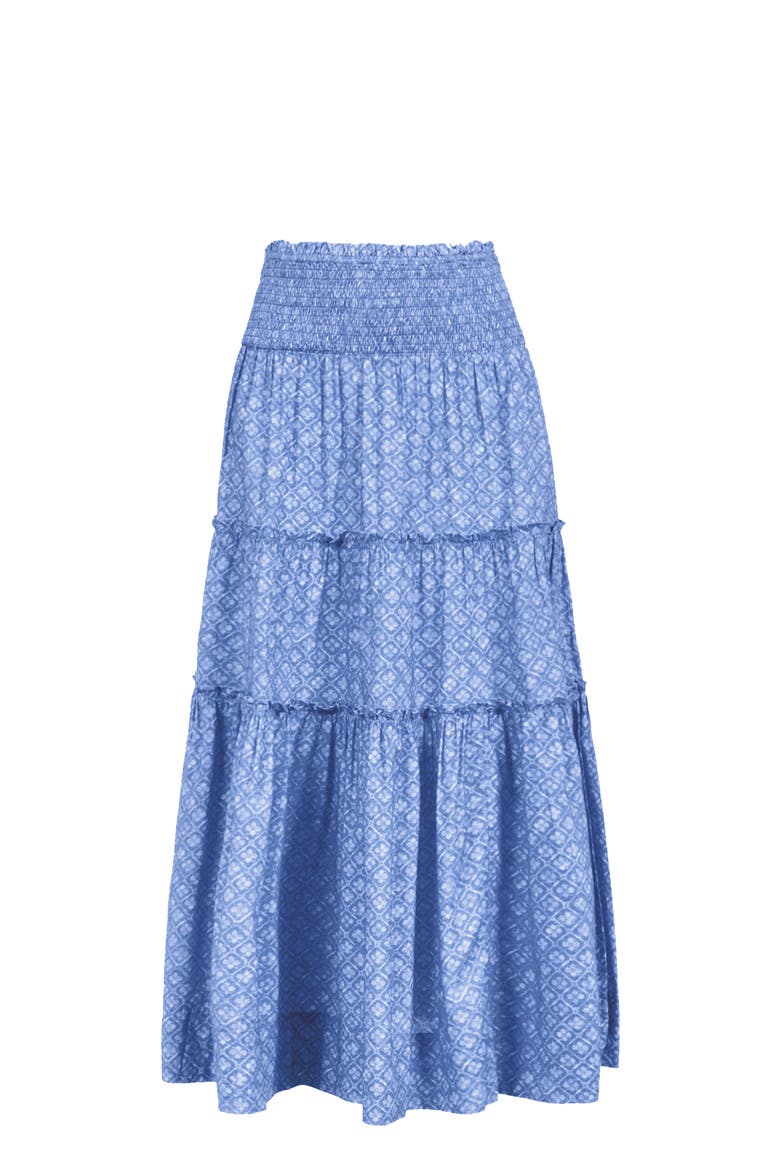 Charlie Eyelet Embroidered Smock Waist Slit Skirt, Alternate, color, Meridien Breeze