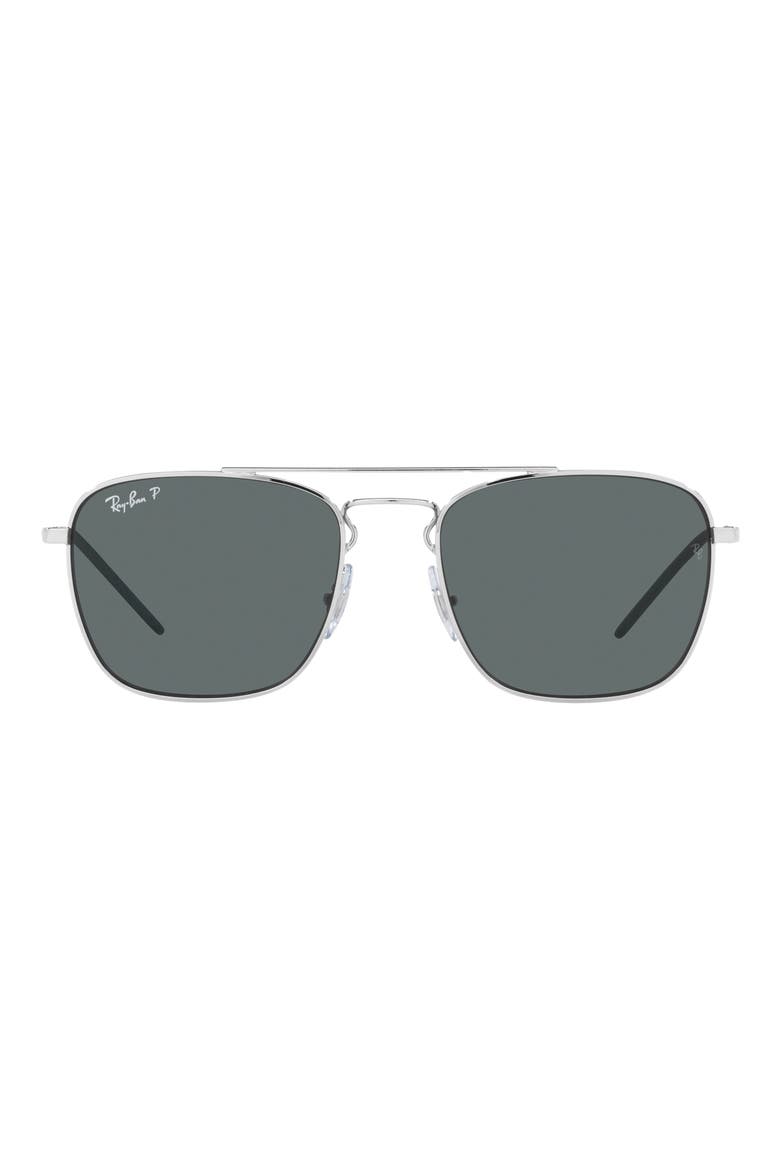 55mm Polarized Square Sunglasses, Main, color, SILVER