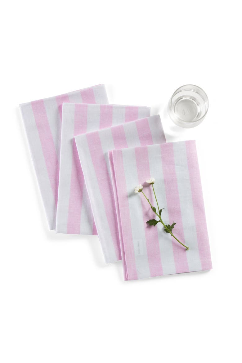 Linen Dinner Napkins Set of 4, 20 x 20" - Sorrento Stripe, Main, color, Pink and White
