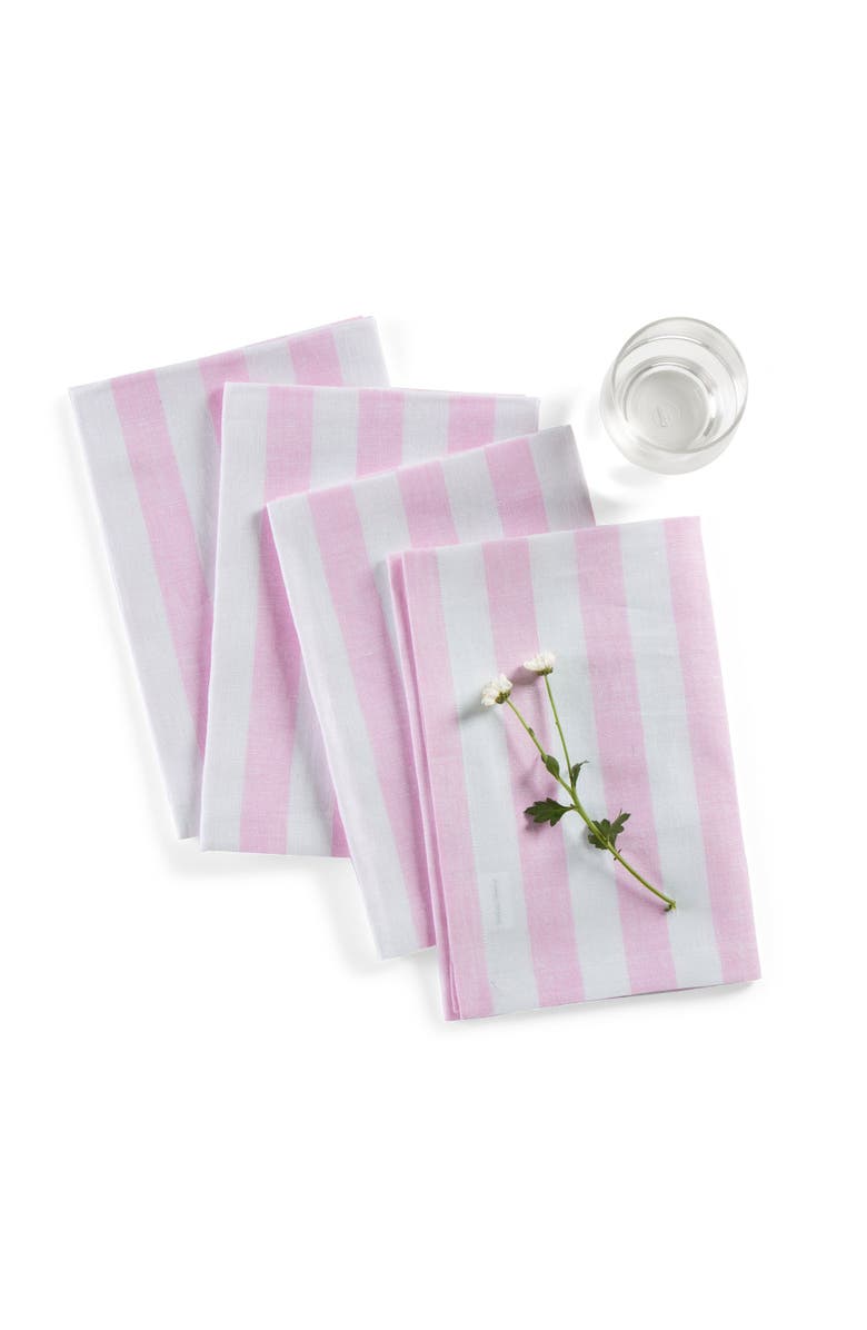 Solino Home Linen Dinner Napkins - Sorrento Stripe, 20" x 20", Main, color, Pink And White