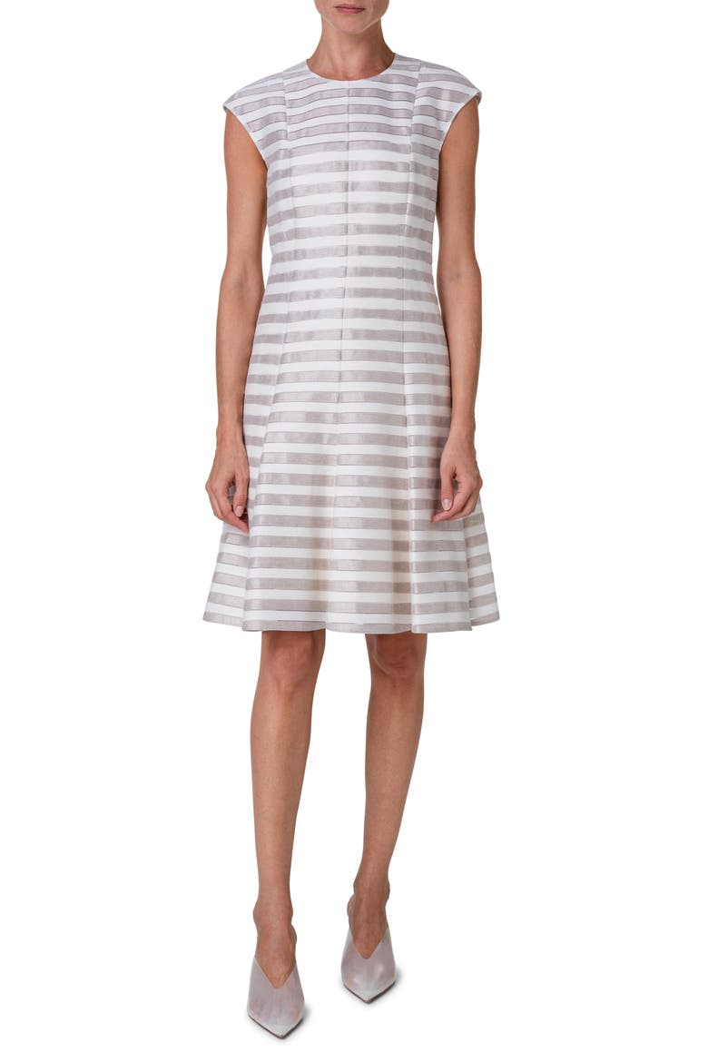 Texture Stripe A-Line Dress, Main, color, FLAX-CREAM