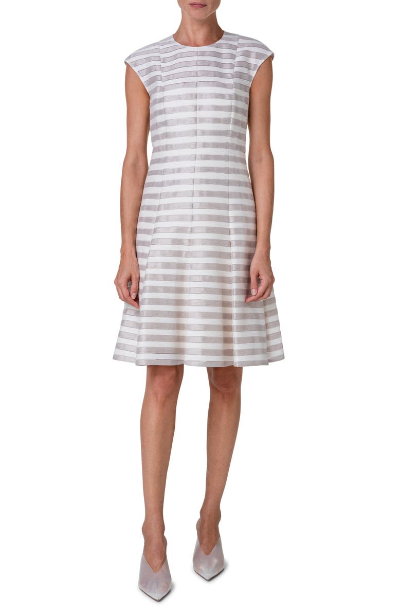 Akris punto Texture Stripe A-Line Dress, Main, color, Flax-Cream