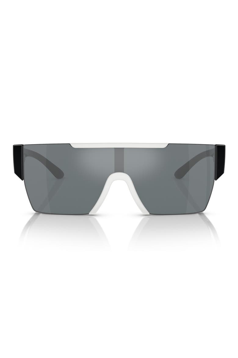 Kids' 128mm Rectangular Shield Sunglasses, Main, color, WHITE / GREY MIRROR BLACK