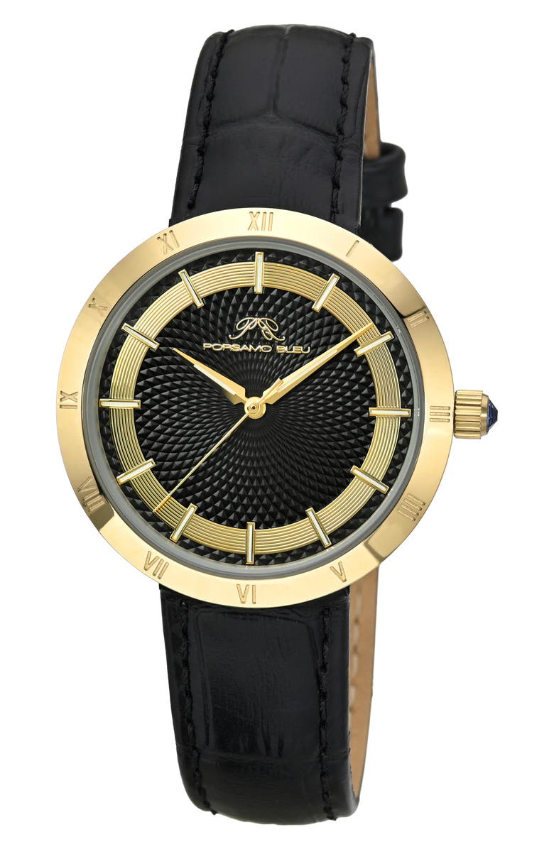 PORSAMO BLEU Monroe Leather Strap Watch, Main, color, Black Gold Tone
