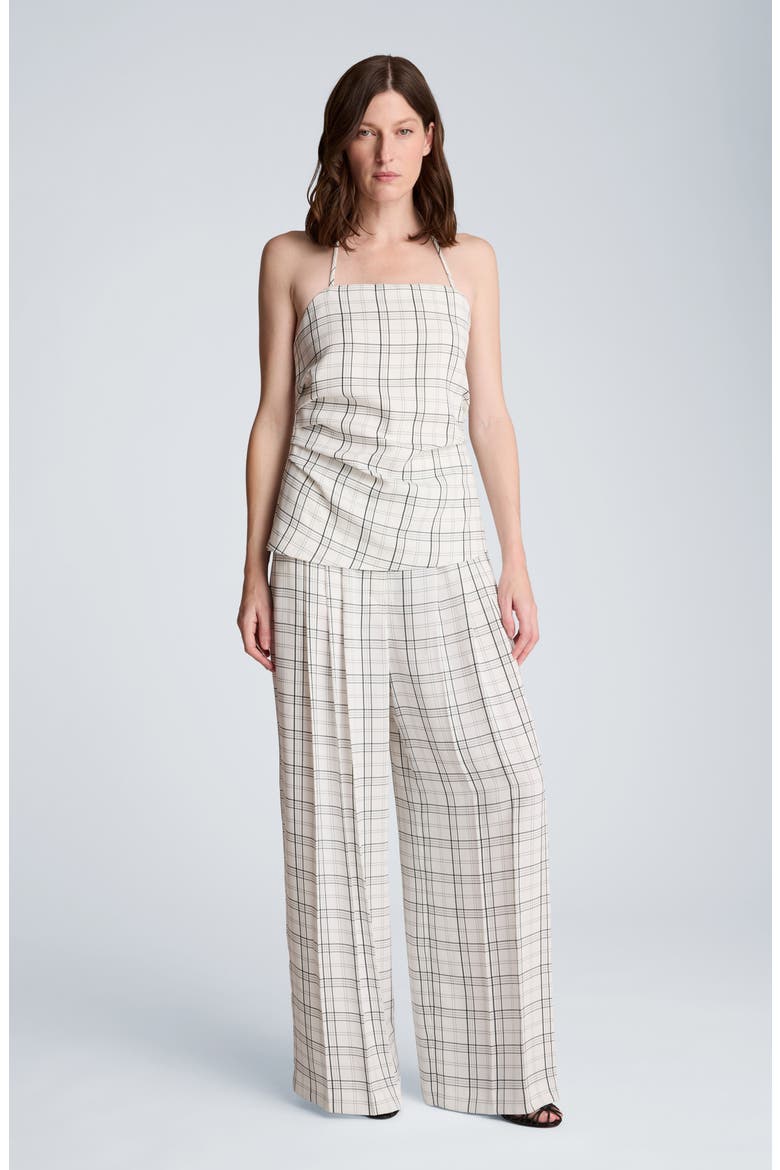 Windowpane Plaid Halter Neck Top, Alternate, color, FEATHER WHITE/ BLACK