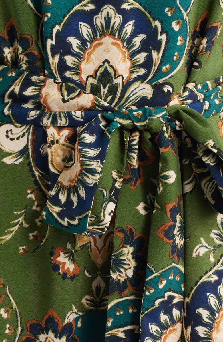 Vince Camuto Print Tie Waist Puff Sleeve Dress, Alternate, color, Green Multi