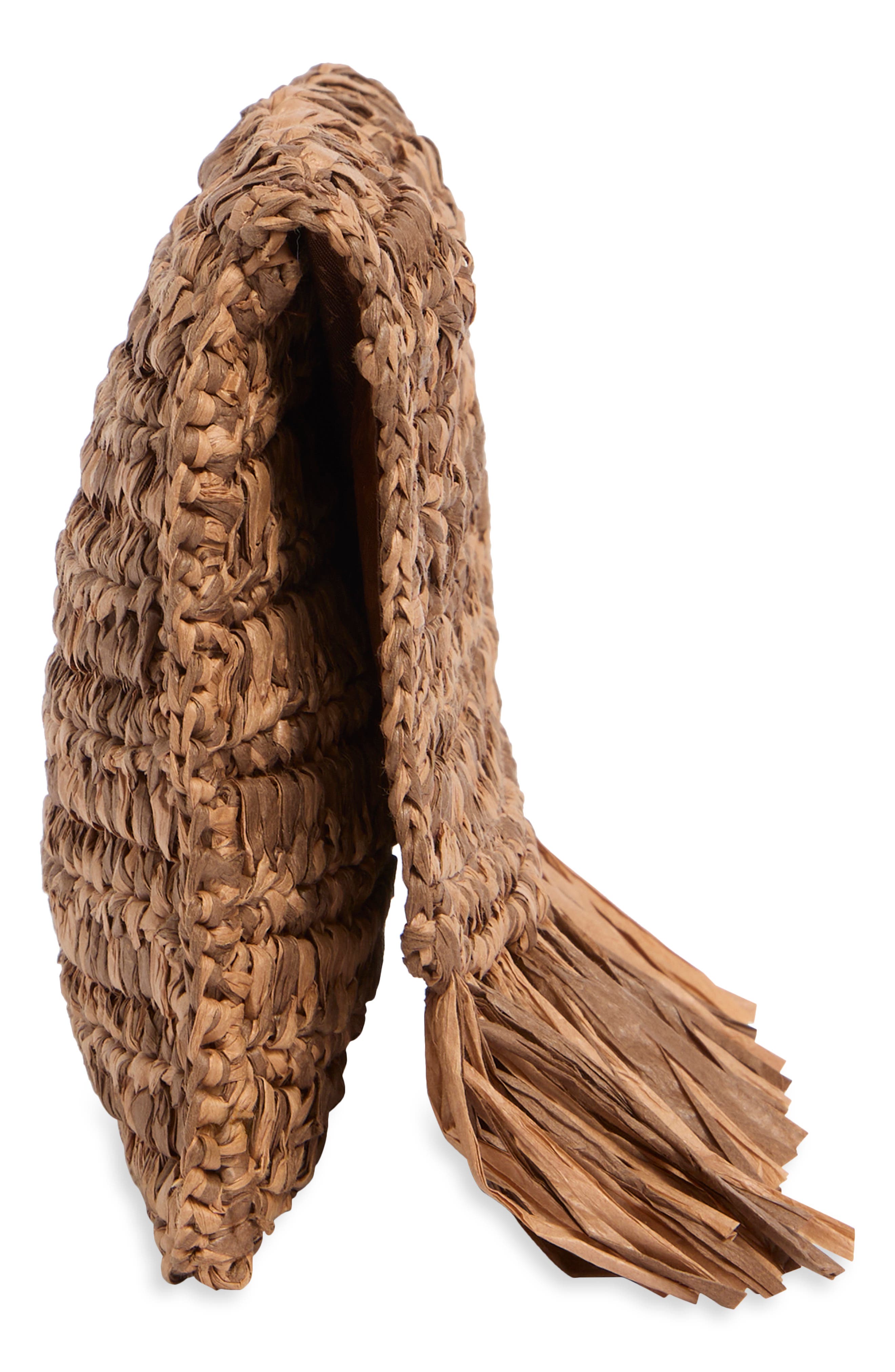 Remi Braided Raffia Clutch, Alternate, color, DARK BROWN