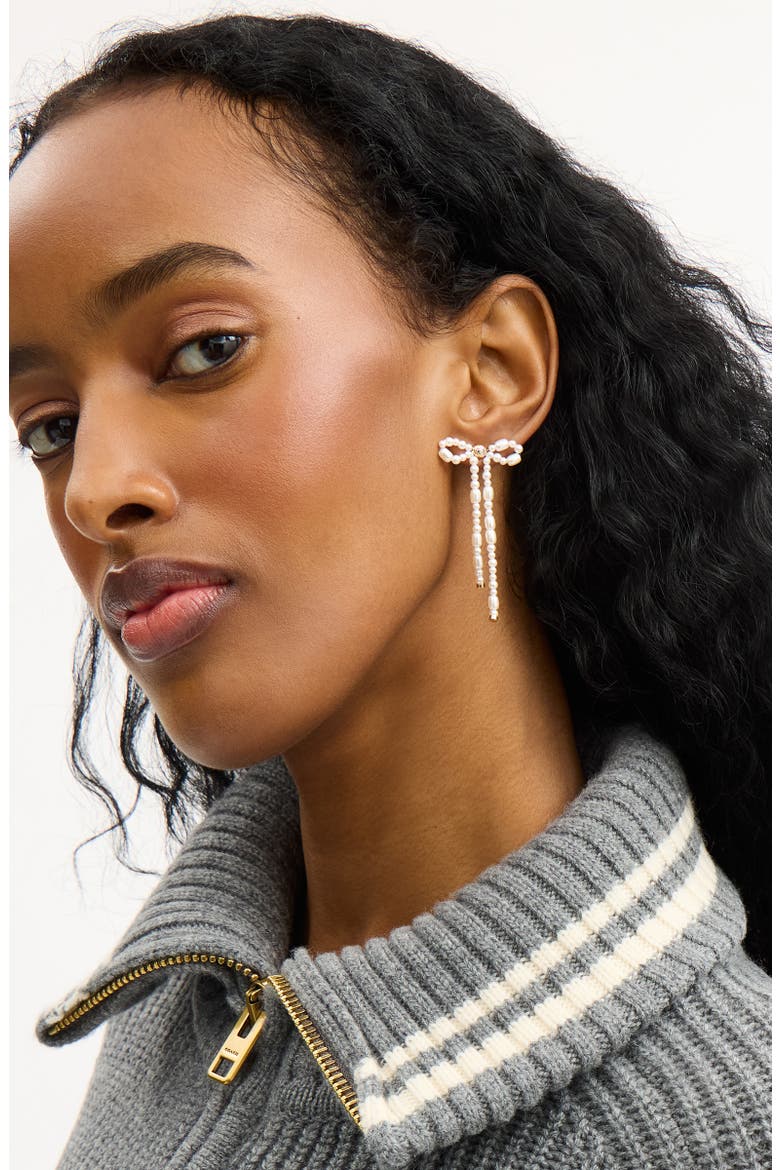 Signature C Faux Pearl Bow Drop Earrings, Alternate, color, PEARL/ GOLD