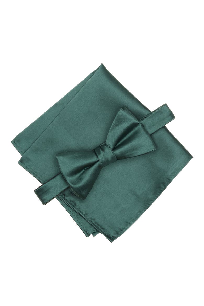Textured Satin Bow Tie & Pocket Square Set, Main, color, HUNTER