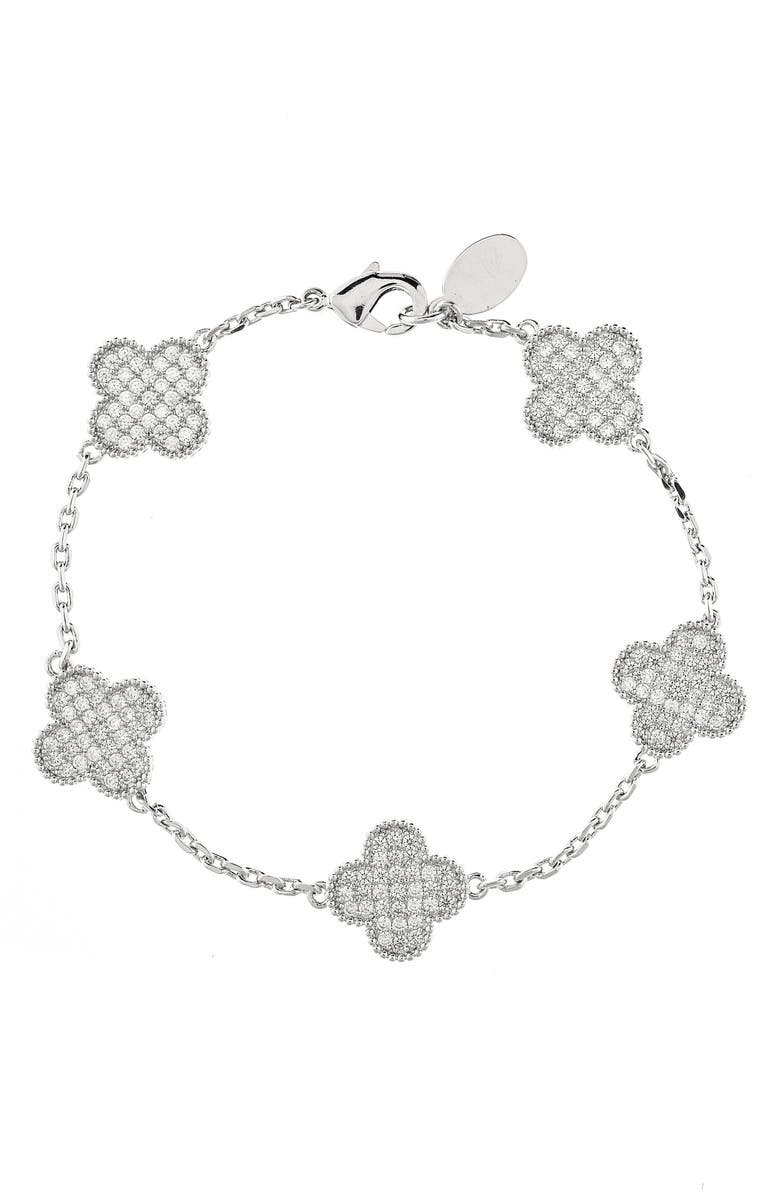 RIVKA FRIEDMAN Pavé Cubic Zirconia Clover Station Bracelet, Main, color, 