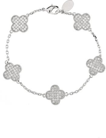 Pavé Cubic Zirconia Clover Station Bracelet