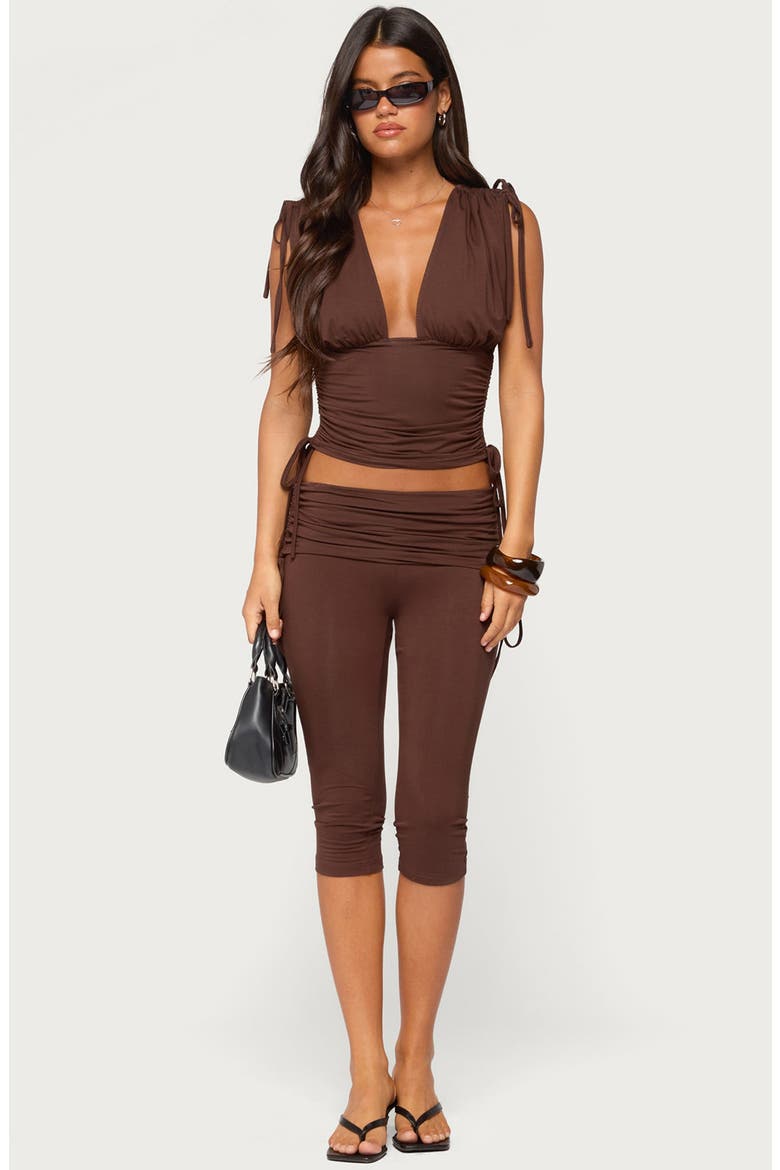 Bardi Drawstring Foldover Capris, Alternate, color, BROWN