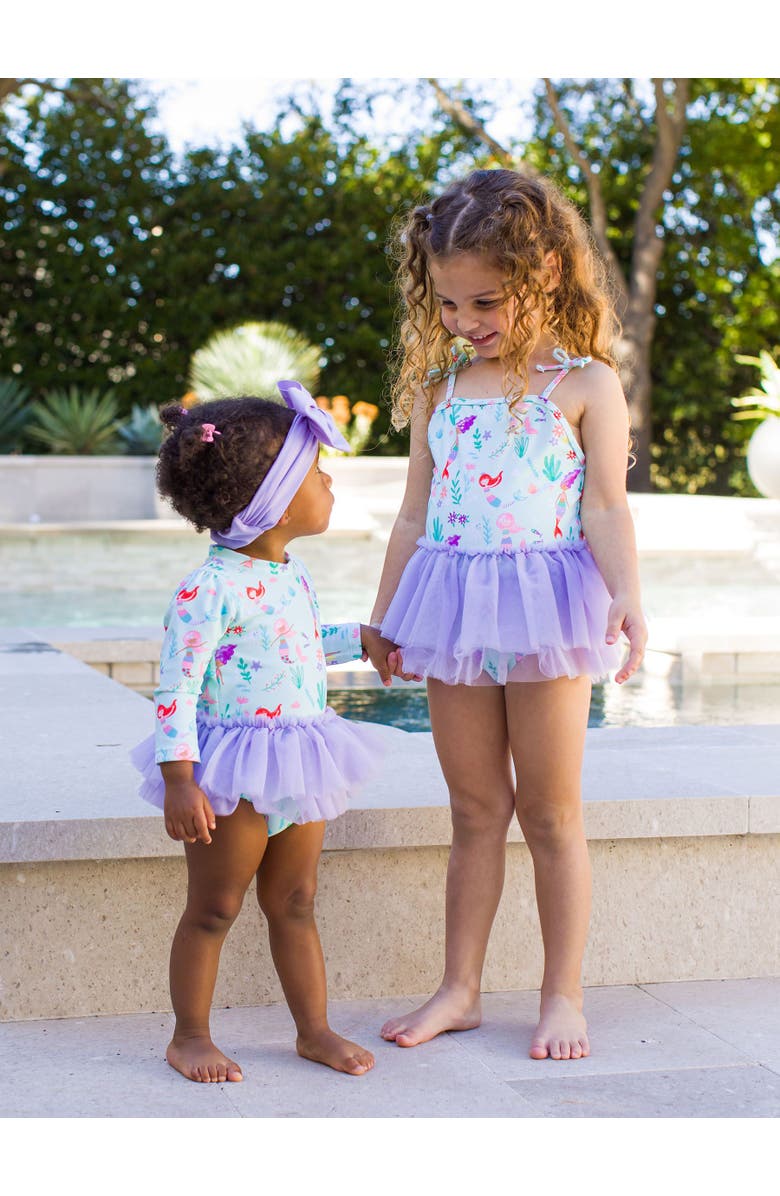 RuffleButts Girls UPF50+ Tulle Skirted One Piece, Alternate, color, Mermaid Princess