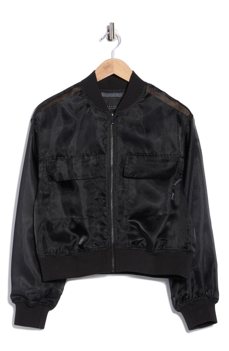 Sanctuary Organza Crop Bomber Jacket, Main, color, Black