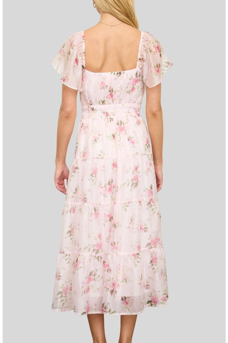 Flutter Sleeve Floral Midi Dress, Alternate, color, PINK MULTI
