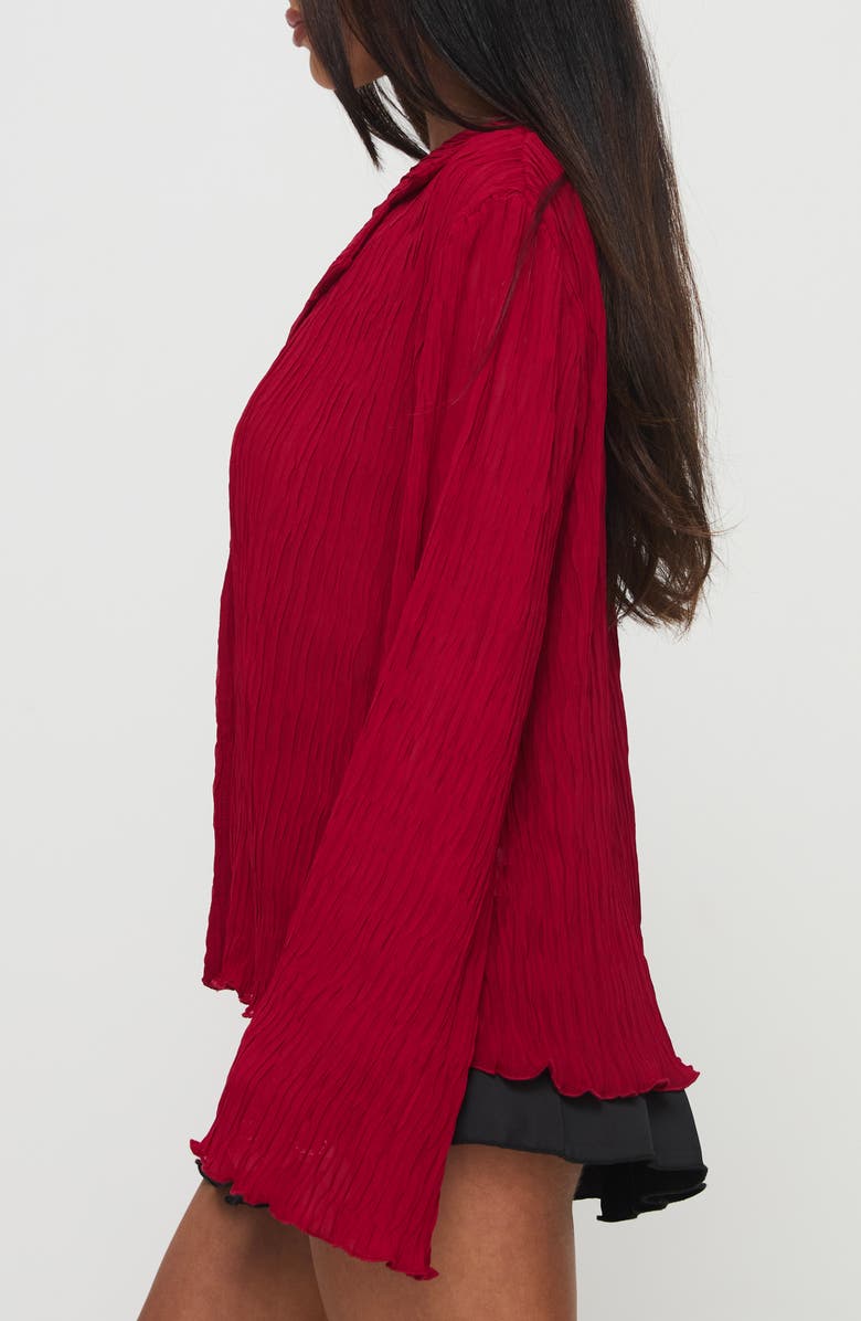 Princess Polly Selma Crinkle Button-Up Top, Alternate, color, Burgundy