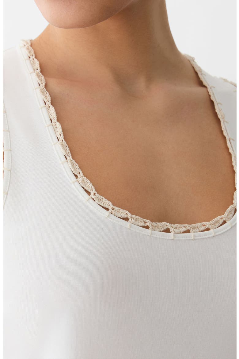 Rib Crochet Trim Stretch Cotton Tank, Alternate, color, WHITE