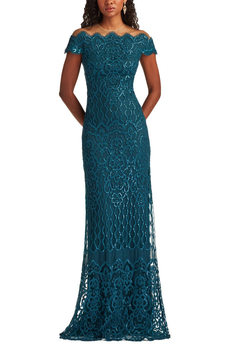 Tadashi Shoji Rhinestone Paisley Gown, Alternate, color, Starry Night