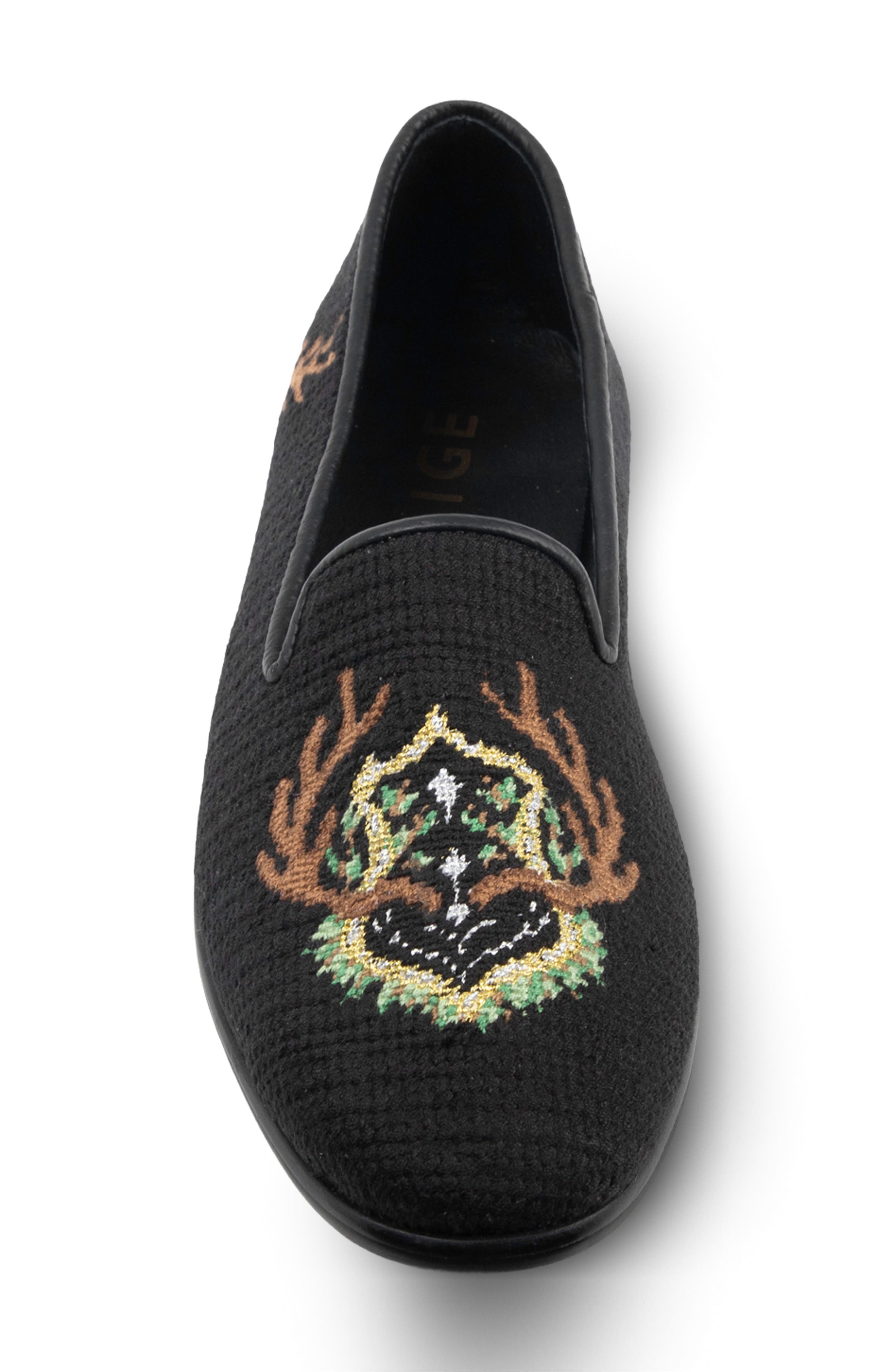 ByPaige Antler Crest Needlepoint Loafer, Alternate, color, Black