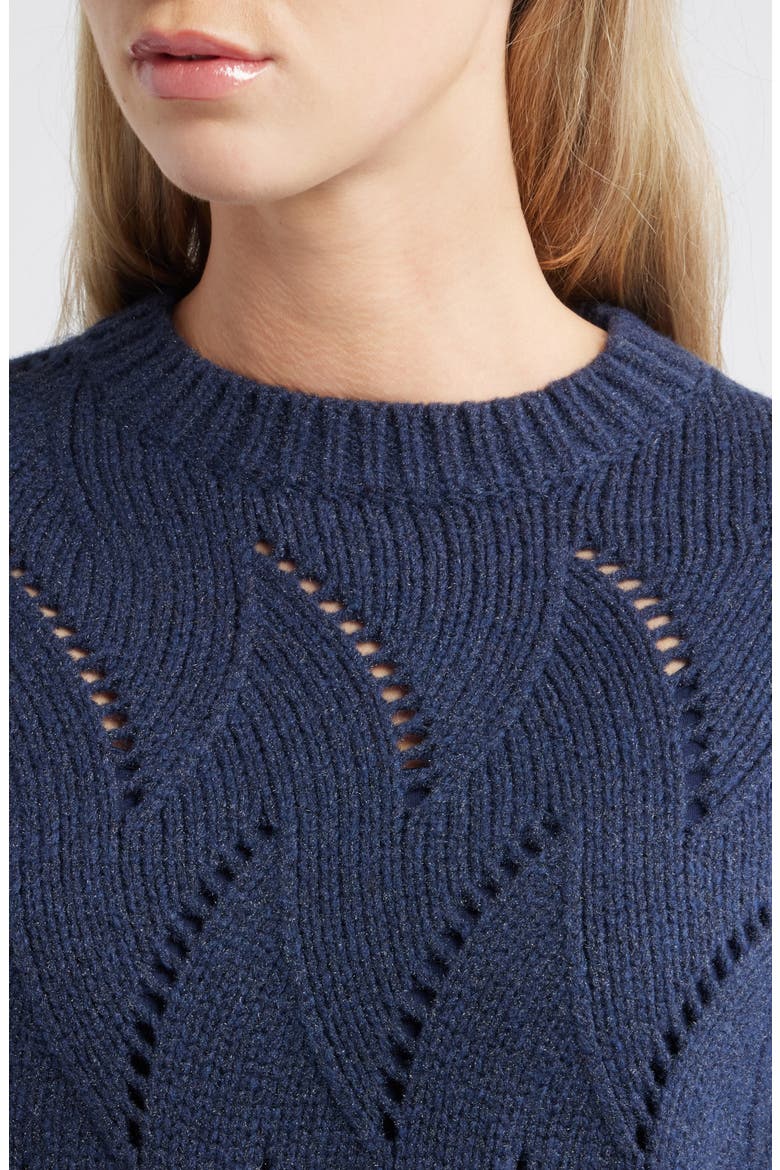 Lofty Pointelle Stitch Crewneck Sweater, Alternate, color, NAVY STILL