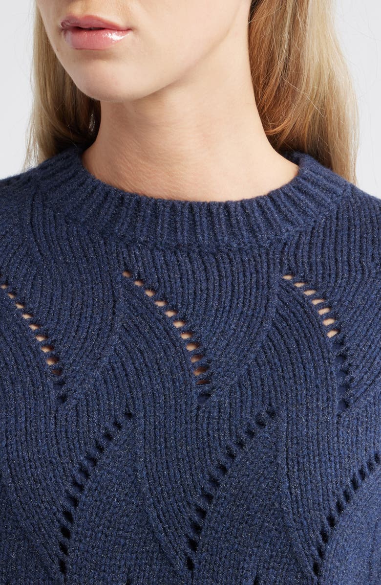 Caslon<sup>®</sup> Lofty Pointelle Stitch Crewneck Sweater, Alternate, color, Navy Still