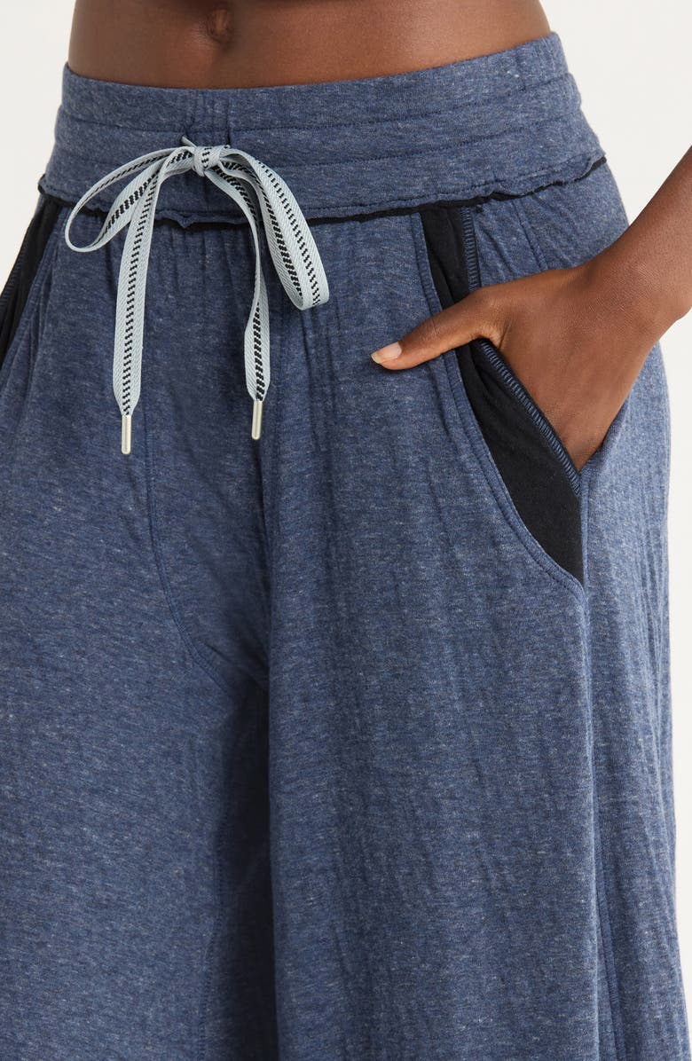 Free People Wait a Minute Drawstring Cotton Wide Leg Pants, Alternate, color, Navy Heather Combo