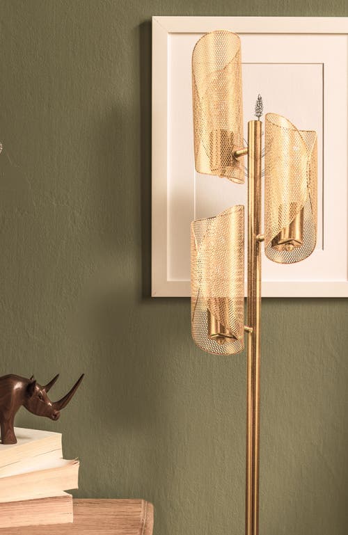 Brightech Lyra 71' Mid-century Modern Led Floor Lamp With Metal Cylinder Shades In Antique Brass