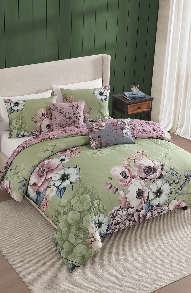 Bebejan Lilac Cascade Reversible 5-Piece Comforter Set, Alternate, color, Green