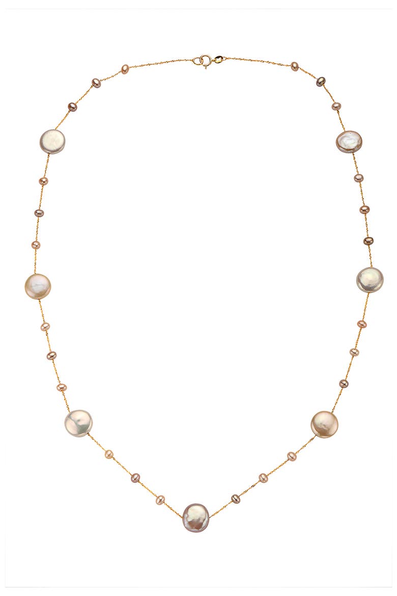 14K Yellow Gold Multi Color Freshwater Pearl Long Station Necklace, Main, color, 14K Gold