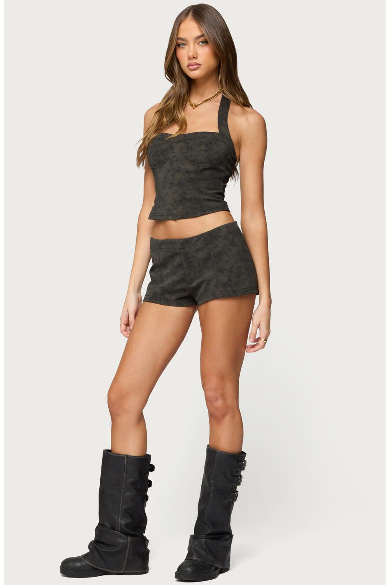 Taia Distressed Faux Leather Shorts, Alternate, color, DARK-BROWN
