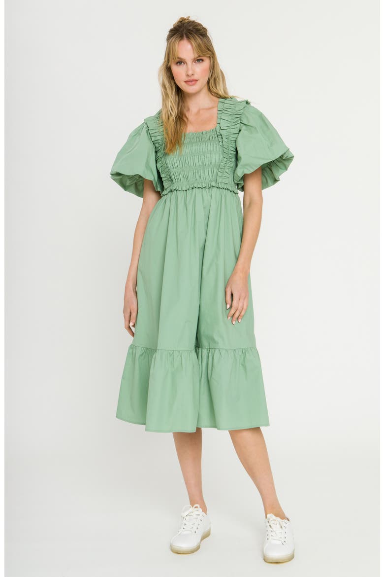 Ruffle Smocked Cotton Dress, Alternate, color, GREEN