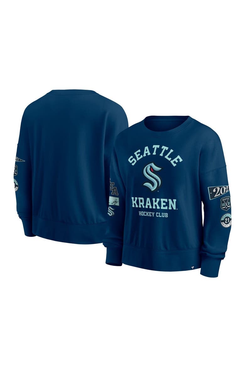 Women's Fanatics Deep Sea Blue Seattle Kraken Go Team Pullover Sweatshirt, Main, color, Navy
