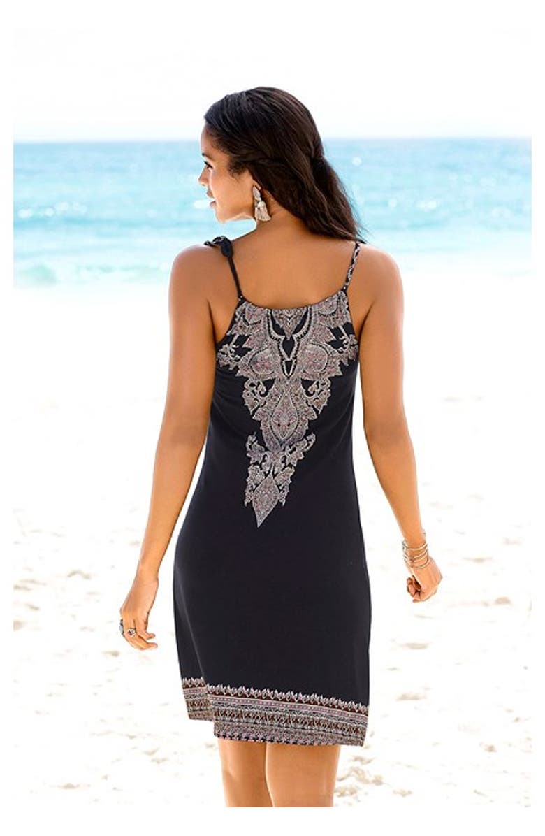 LASCANA Women's Strap Detail Keyhole Dress, Alternate, color, Black Printed