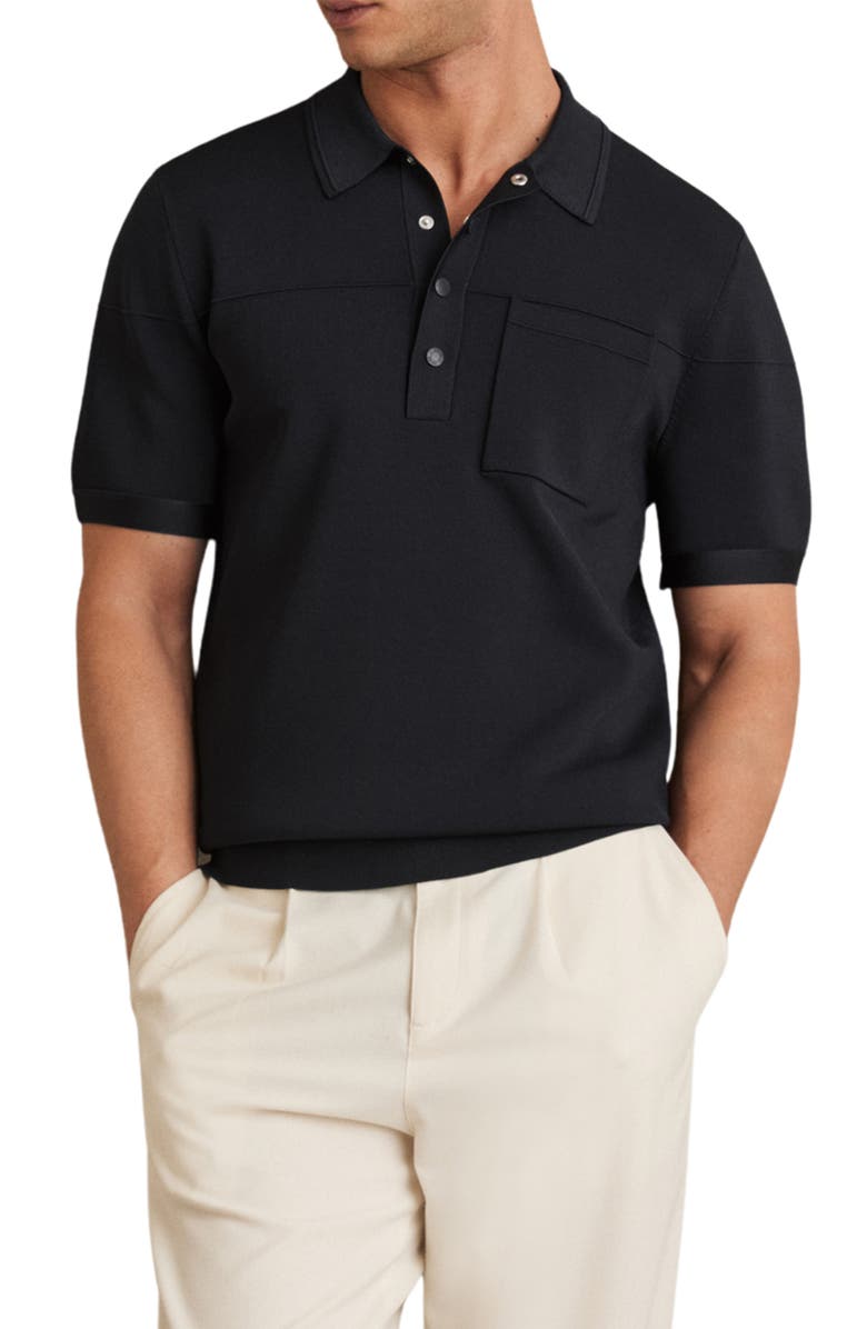 Reiss Blinker Seamed Polo, Main, color, Navy