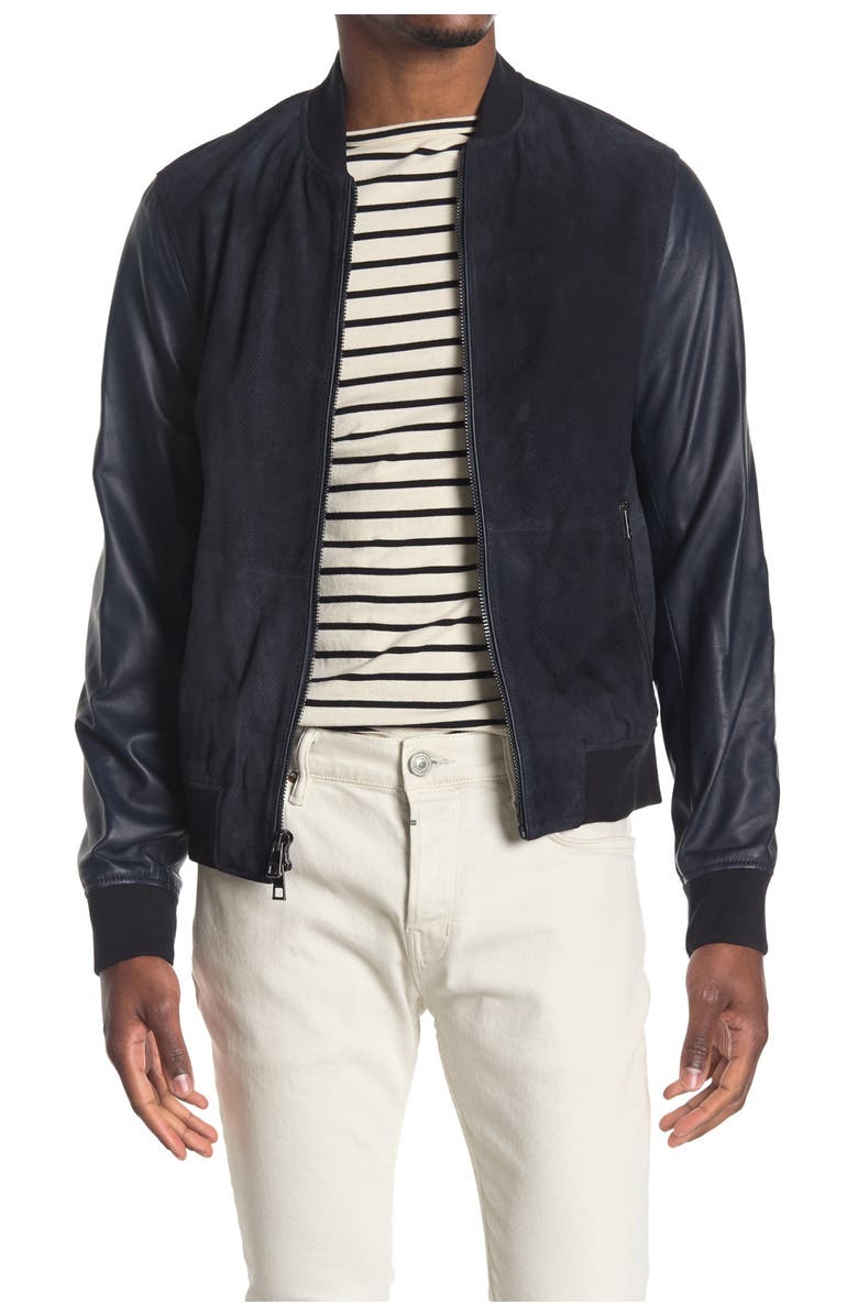 Michael Kors Perforated Suede Leather Bomber Jacket, Main, color, 
