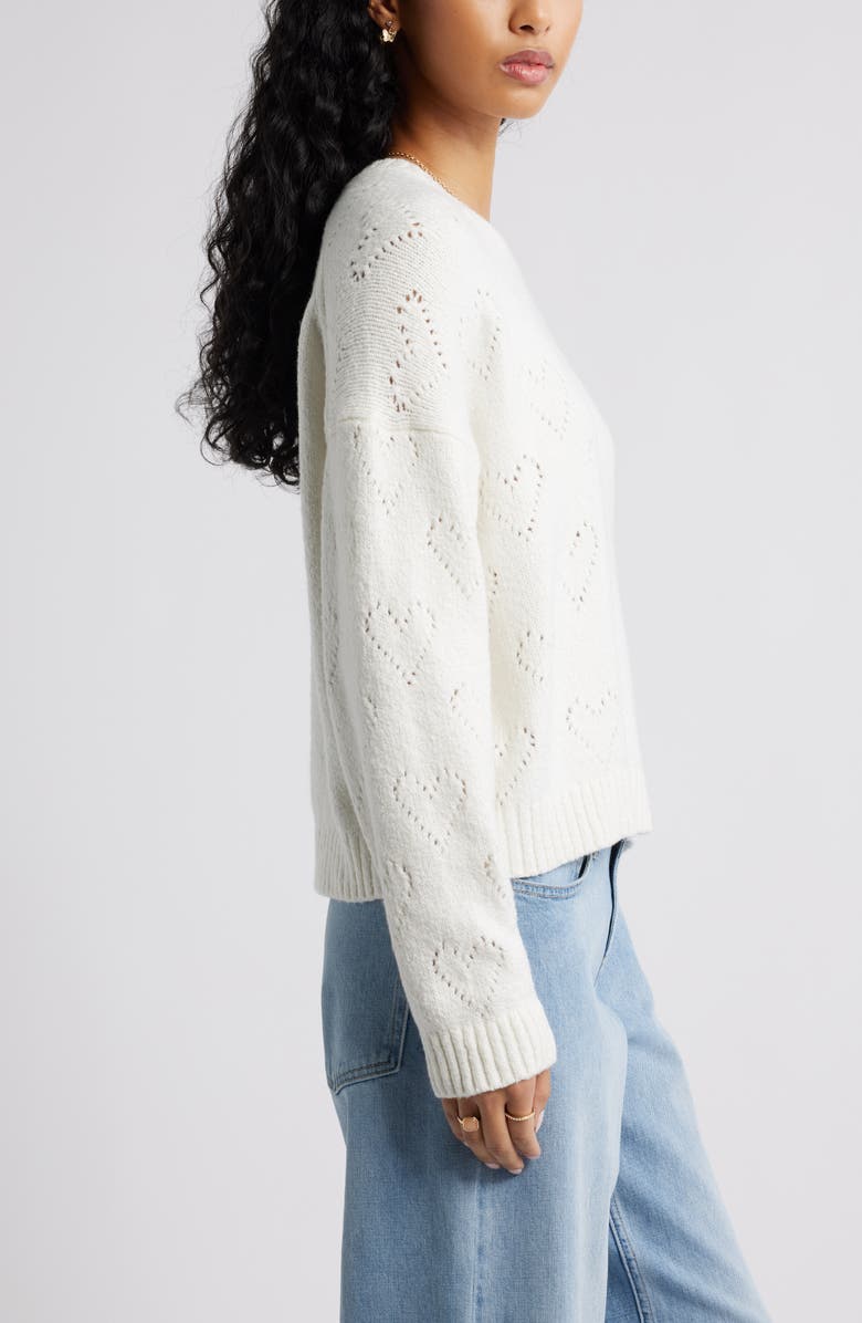 BP. Pointelle Heart Cotton Blend Sweater, Alternate, color, Ivory