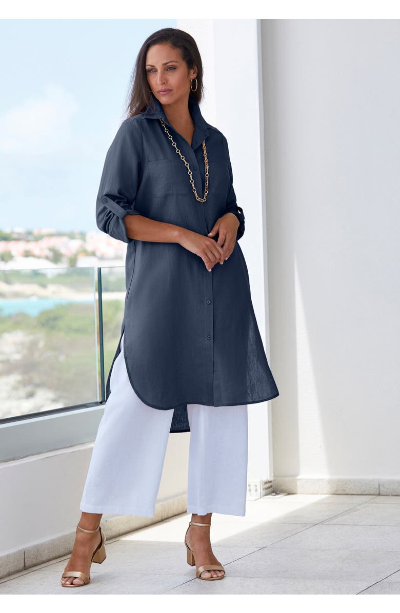 Jessica London Linen Mega Tunic, Alternate, color, White