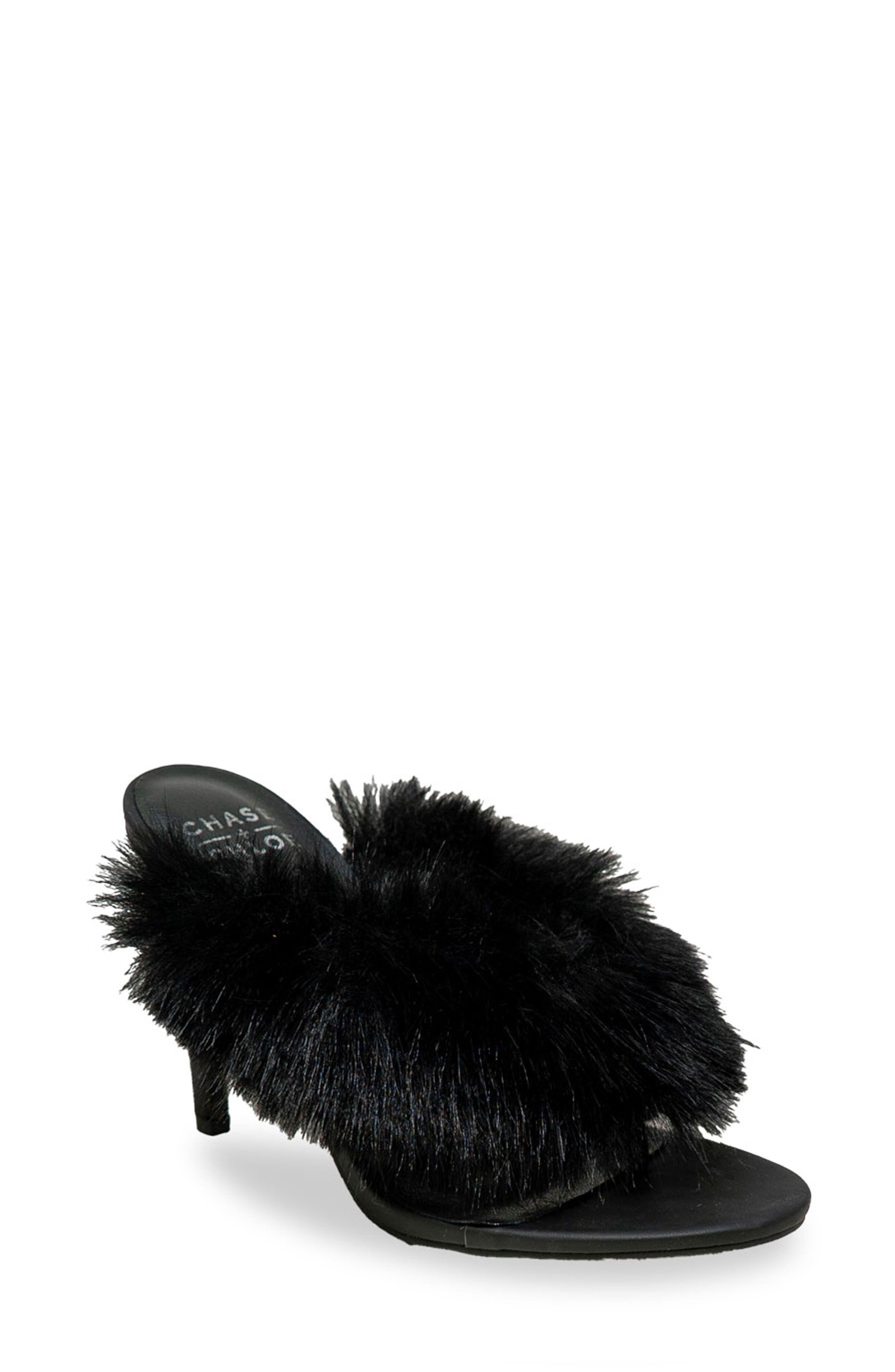 CHASE AND CHLOE Post Toe Faux Fur Stiletto Sandal