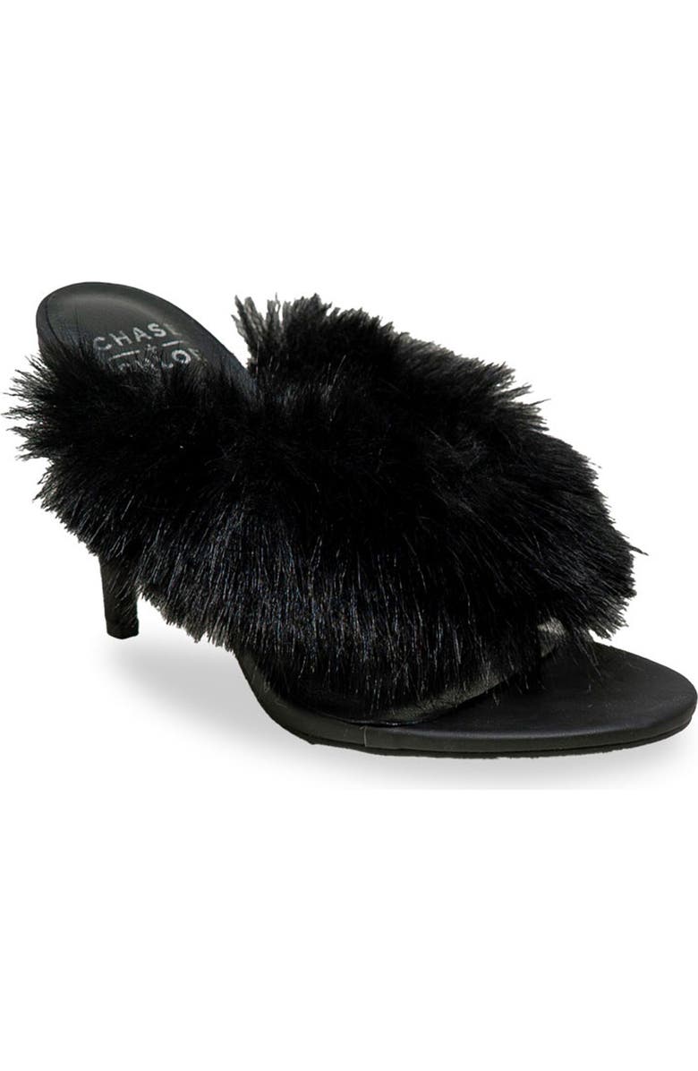 CHASE AND CHLOE Post Toe Faux Fur Stiletto Sandal, Main, color, Black