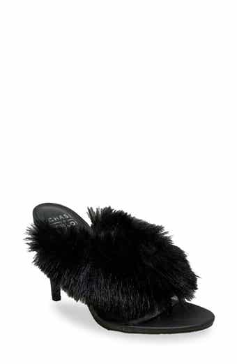CHASE AND CHLOE Post Toe Faux Fur Stiletto Sandal