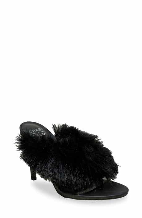 CHASE AND CHLOE Post Toe Faux Fur Stiletto Sandal