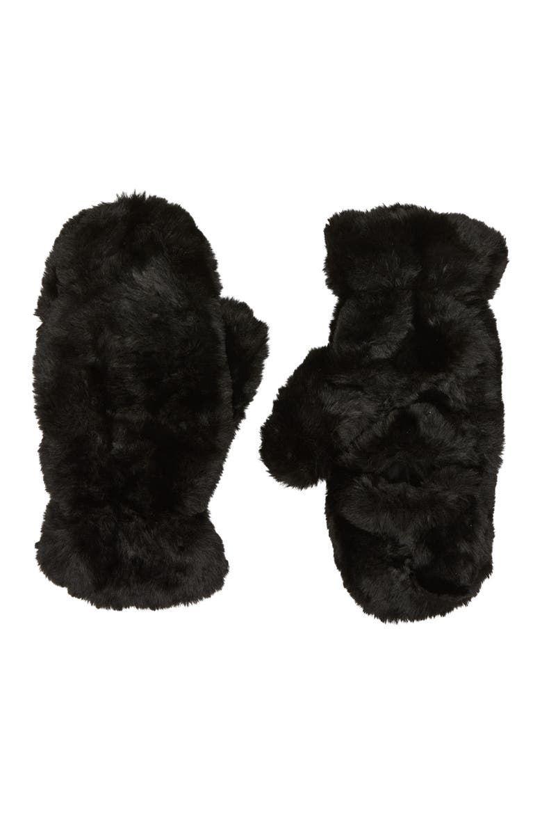 Coco Faux Fur Mittens, Alternate, color, NOIR