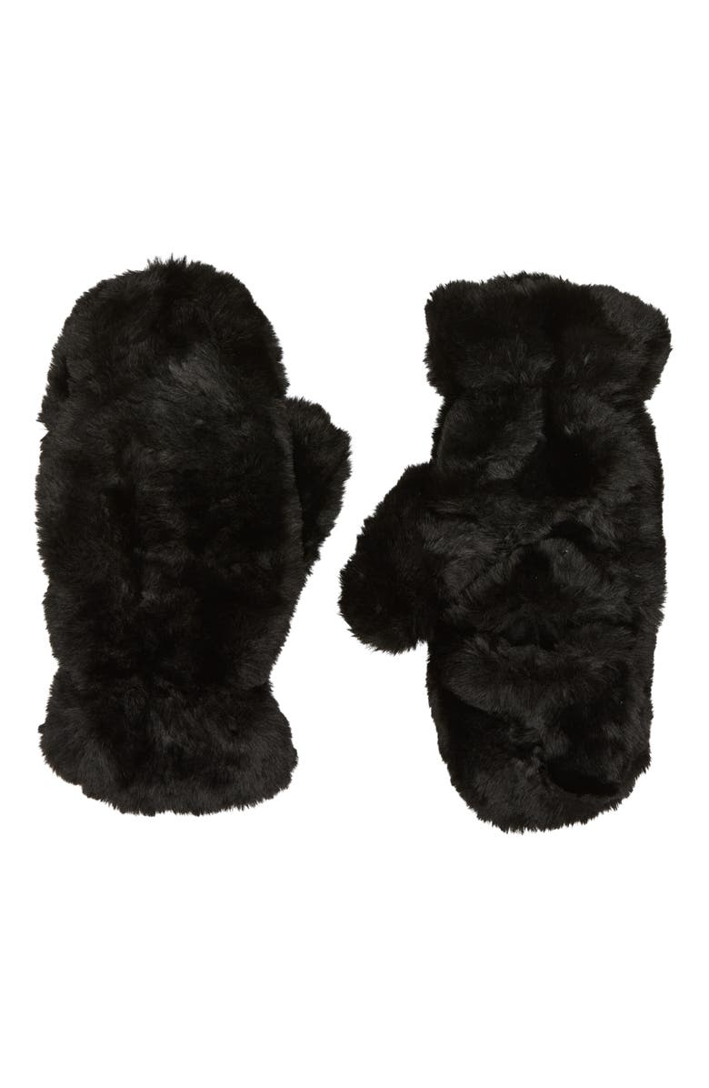 Apparis Coco Faux Fur Mittens, Alternate, color, Noir