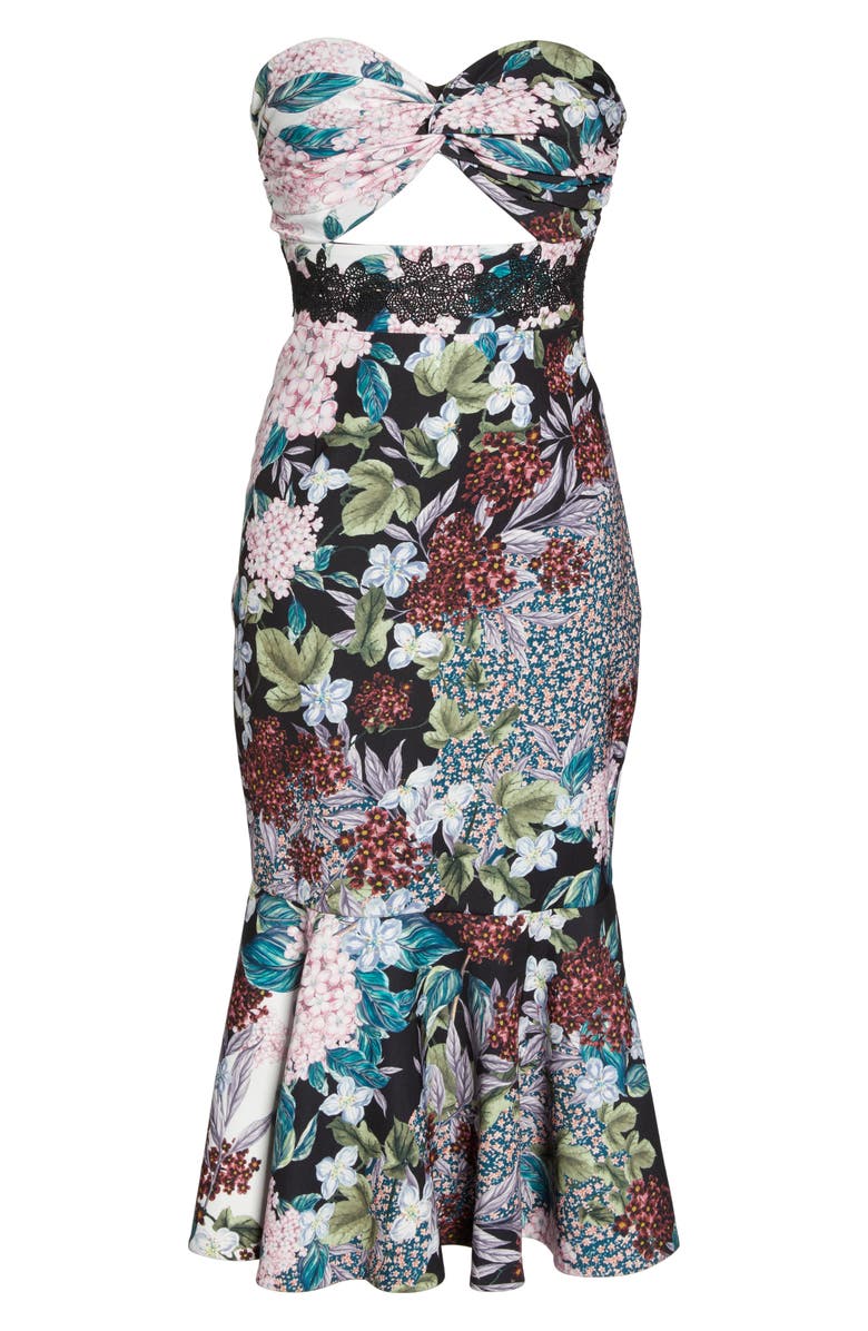 Keepsake the Label Floral Strapless Midi Dress, Alternate, color, 