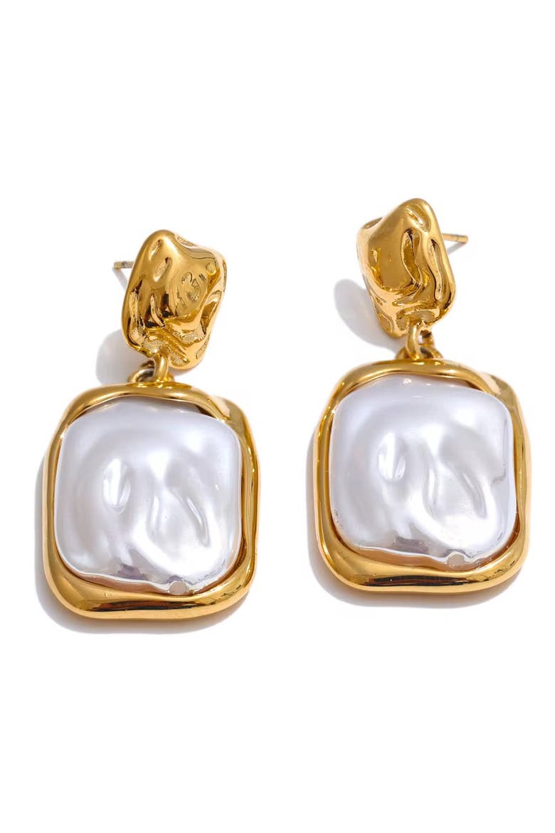 Amber Baroque Square Pearl Earrings, Main, color, Gold & White Pearl