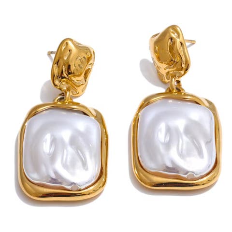 Amber Baroque Square Pearl Earrings
