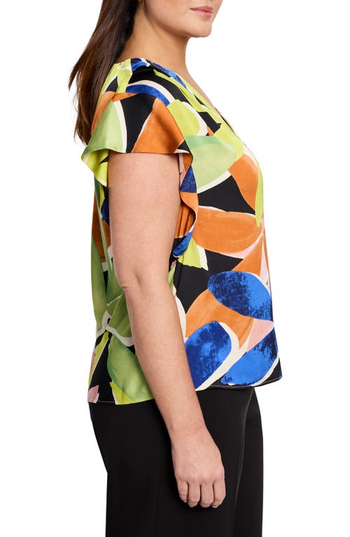 Nic + Zoe Nic+zoe Mega Blooms Flutter Sleeve Top In Green Multi