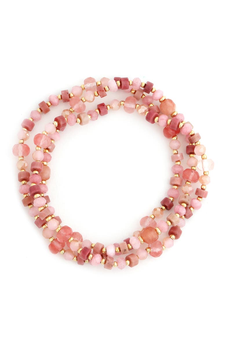 Set of 3 Beaded Stretch Bracelets, Main, color, PINK