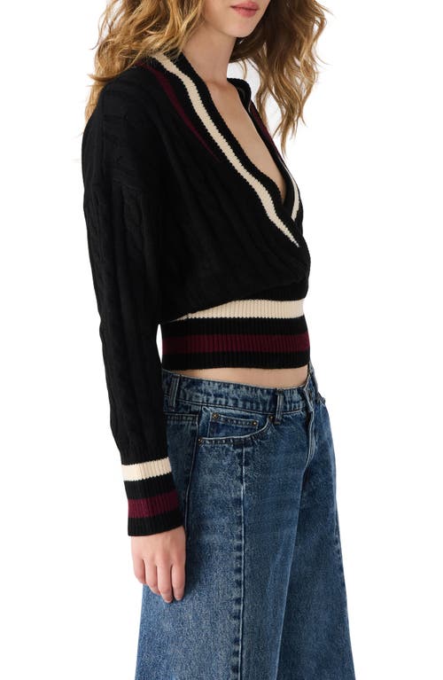 Steve Madden Addison Contast Trim Cable Knit Sweater In Black