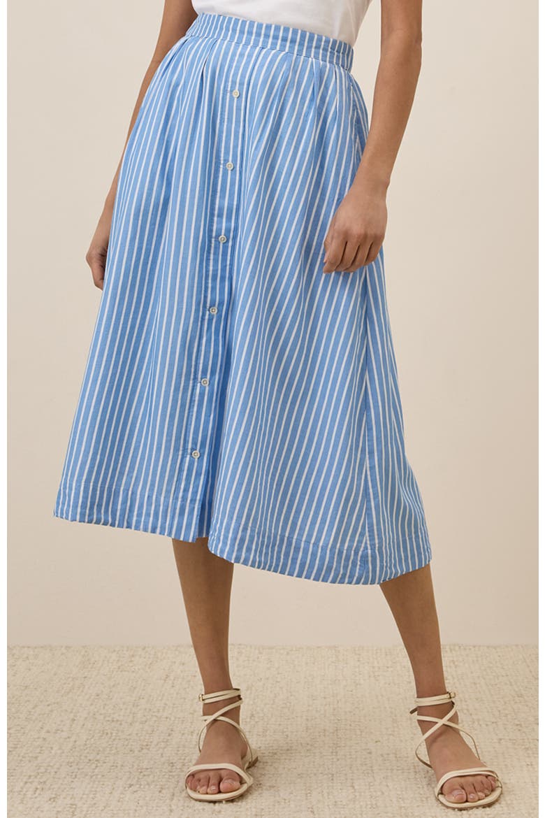 Organic Cotton Sunset Lightweight Cotton Button Skirt, Alternate, color, Blue Bondi Stripe